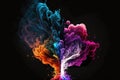 abstract sketched design in form of colorful fume explosion on black background