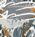 Abstract sketched garden trees gray and orange