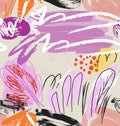 Abstract sketched garden trees purple cream