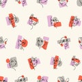 Abstract sketches of women faces on endless background. Repeatable pattern of human portraits with continuous curve. One