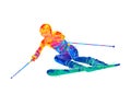 Abstract skiing. Descent giant slalom skier from splash of watercolors. Winter sports Royalty Free Stock Photo