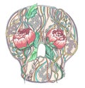 Abstract skull with peony flowers