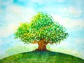 Abstract sky nature tree growth earth spiritual mind mental healing watercolor painting design illustration drawing holistic art Royalty Free Stock Photo