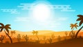 Abstract Sky Palms In Desert Background Silhouette With Sand Mountains Pyramids And Sun Vector Design Nature Landscape