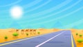 Abstract Sky Road In Desert Camels Background Silhouette With Sand Mountains Pyramids And Sun Vector Design Nature Landscape