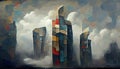 Abstract skyscrapers in cubism style. Modern painting. Imitation of artistic oil painting. AI-generated