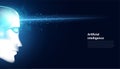 Abstract smart artificial intelligence digital futuristic technology face with light wireframe blue concept ai humanoid head