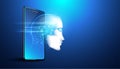 smart artificial intelligence digital futuristic technology face with smartphone concept ai humanoid head virtual neural