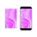 Abstract smart phone with purple screen. Liquid color background Royalty Free Stock Photo