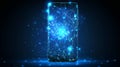 Abstract Smartphone Glowing Lines, Dots, Triangles. Communication and Mobile Technology Concept. Royalty Free Stock Photo
