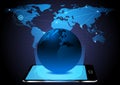 Abstract smartphone with world map connections vector technology background Royalty Free Stock Photo