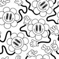 Abstract smiling flower face seamless pattern in 70s hippie style Royalty Free Stock Photo