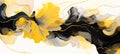 Abstract smokey black and gold background with floating flower in style marbled ink