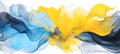 Abstract smokey blue and gold background with floating flower in style marbled ink