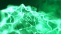 Abstract smokey luminous waving particles with depth of field. Dynamic flowing green strings particles. 4K Resolution
