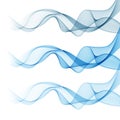 Abstract smooth color wave vector set on transparent background. Curve flow blue smoke motion illustration Royalty Free Stock Photo