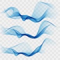 Abstract smooth color wave vector set on transparent background. Curve flow blue smoke motion illustration Royalty Free Stock Photo