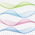 Abstract smooth color wave vector set on transparent background. Royalty Free Stock Photo