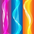 Abstract smooth colorful wave vector set on color background. Curve flow blue, violet, orange smoke motion illustration. Royalty Free Stock Photo