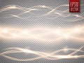 Abstract smooth glow light wave vector set on transparent background. Royalty Free Stock Photo