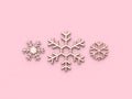 Abstract snow icon flat metallic glossy pink-rose gold 3d rendering christmas holiday new year concept pink background
