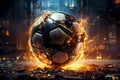 Abstract soccer ball on fire and surrounded by debris Royalty Free Stock Photo