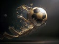 Abstract soccer ball flying through the air and covered in a layer of gold Royalty Free Stock Photo