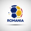 Abstract soccer ball with Romanian national flag colors