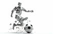 Abstract soccer player shooting ball. White background copy space. Generative AI