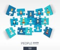 Abstract social background with connected color puzzles, integrated flat icons. 3d infographic concept with people Royalty Free Stock Photo