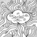 Abstract social cloud in doodle style black white for website banners and other things or for coloring page