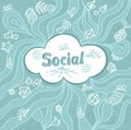 Abstract social cloud in doodle style on blue background