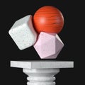 Abstract Soft Body Colorful Object over Marble Pedestal, Stage, Podium or Column. 3d Rendering