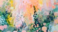 Abstract soft pastel color palette landscape floral oil painting in style of impressionist art with textured brush strokes. Royalty Free Stock Photo
