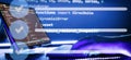 Abstract software development concept with code and laptop on blurred background representing programming, coding and Royalty Free Stock Photo