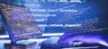 Abstract software development concept with code and laptop on blurred background representing programming, coding and Royalty Free Stock Photo
