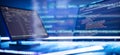 Abstract software development concept with code and laptop on blurred background representing programming, coding and Royalty Free Stock Photo