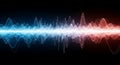 Abstract sound wave visualization with blue and red glowing lines on a black background Royalty Free Stock Photo