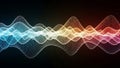 Abstract sound wave visualization with colorful gradient and intricate wireframe mesh pattern Royalty Free Stock Photo