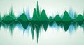 Abstract sound wave visualization with green and blue peaks and troughs Royalty Free Stock Photo