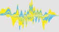 Abstract sound wave visualization with yellow blue and white lines on gray Royalty Free Stock Photo