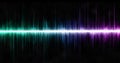 abstract sound waves in green, blue and magenta on a black background