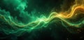 Abstract Soundwave Bursting with Emerald Green and Golden Light Against a Cosmic Nebula Backdrop Royalty Free Stock Photo
