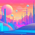 abstract space background, fantastic futuristic cities. The illustration was created by a neural network. Royalty Free Stock Photo