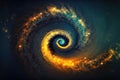 Abstract space background with golden spiral. Astrology and astronomy illustration. Generative AI