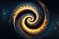 Abstract space background with golden spiral. Astrology and astronomy illustration. Generative AI