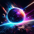 Abstract space background with planets and nebula. 3d render illustration AI generated Royalty Free Stock Photo