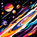 Abstract space background with planets, stars and lines. Vector illustration. AI generated Royalty Free Stock Photo