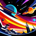 Abstract space background with planets, stars and nebula. Vector illustration. Generative AI Royalty Free Stock Photo