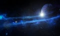 Abstract space 3D illustration, Blue abstract nebula and planet in space Royalty Free Stock Photo